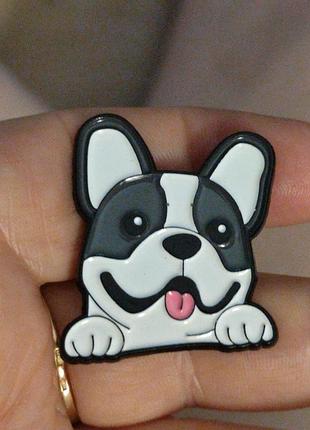 Брошка-брешка значок пін-емаль метал собака мордочка французький бульдог