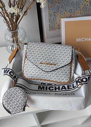 Сумка женская michael kr кросс-боди 2 в 1 майкл корс белый с беж вставками yousf