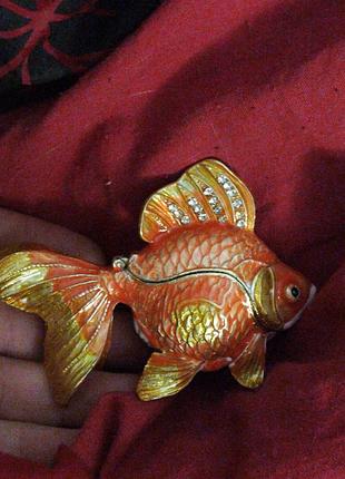 Золота рибка скринька фігурка метал декоративна для прикрас