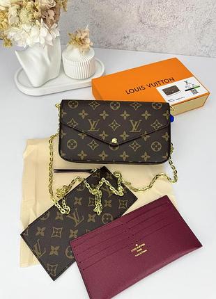 Сумочка louis vuitton felicie pochette brown женская коричневая из натуральной кожи