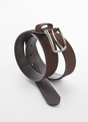 Мужской кожаный ремень 100% кожа наппа. отделка нубуком. прошитые детали. металлическая пряжка. mango р 110 см