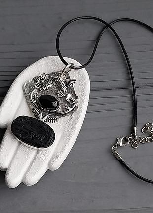 Шерл и черный оникс подвесок кулон натуральный шерл черный турмалин и оникс. индия!