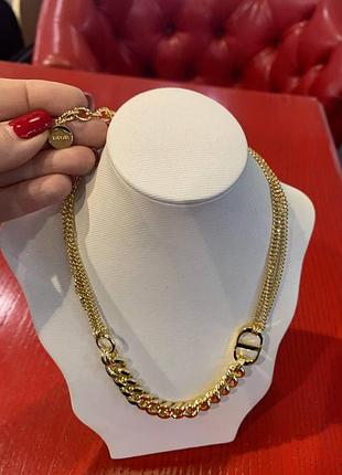 Диор крупная цепь, позолота 18 к / брендовая подвеска диор/dior лимонное золото