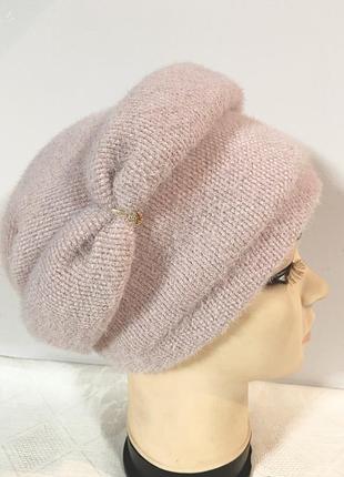 Женская зимняя объёмная шапка-тюрбан пудра
