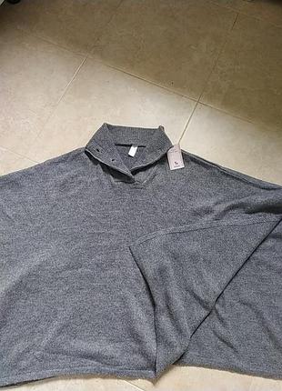 Свитер пончо кейп трикотаж серый one size