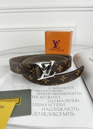 Узкий ремень пояс луи виттон li vittn коричневый классический серебро yousf