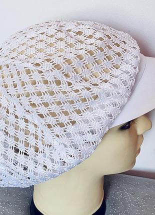 Кружевная летняя ажурная женская кепка белый кружевная сетка
