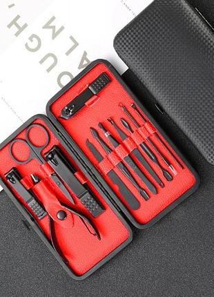 Манікюрний набір з 12 предметів у чохлі червоний набір інструментів для манікюру та педикюру