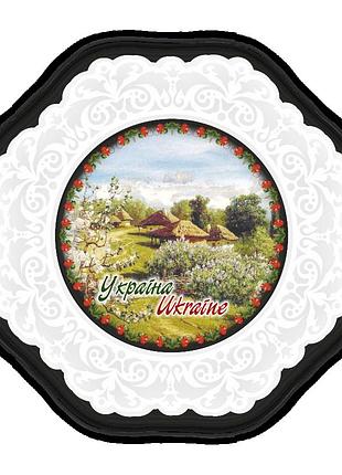 Декоративная деревянная тарелка хутір з яблуневим цвітом 14 см укт03ф14,5 тур-колекшн