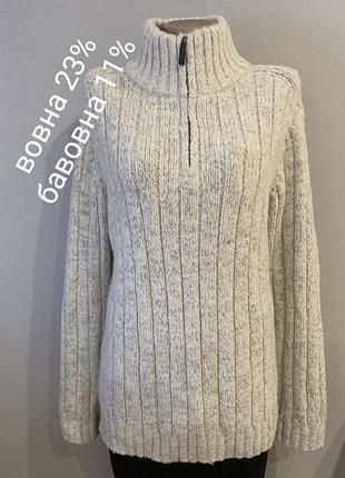 Роскошный плотный теплый свитер в рубчик на молнии, батал