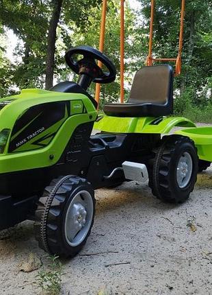 Трактор зеленый педальный с прицепом micromax турция сидение регулируемое колеса с протектором сигнал от 2 лет