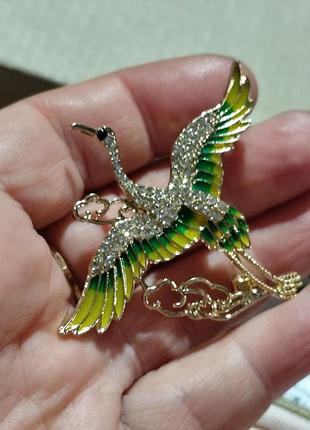Брошка брошка птиця аист журавель летить метал