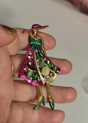 Брошь брошка девушка дама в шляпе