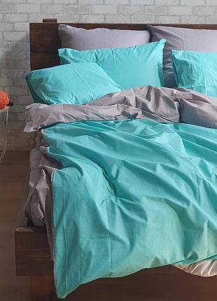 Постельное белье бязь серо-мятный двуспальный евро