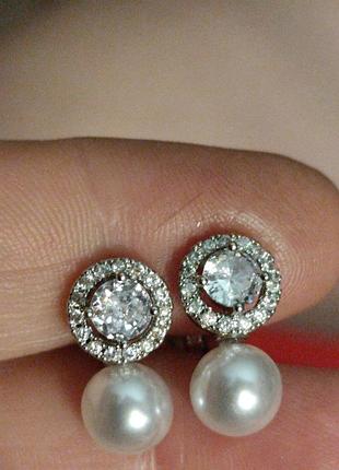 Клипсы серьги сережки (без прокола) серебристый металл жемчуг