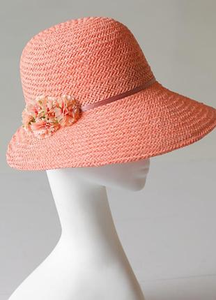 Бежевий літній капелюх із соломки рафія ширина поля 8 см розмір 55-59 см рисова соломка персиковий колір