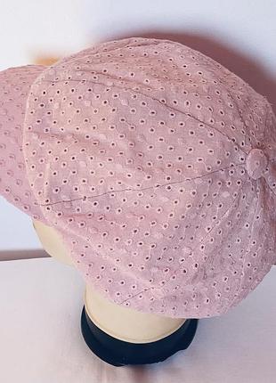 Бавовняна літня жіноча кепка з прошви пудра