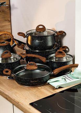 Большой набор кухонной посуды из нержавеющей стали кастрюли с толстым дном, сковорода, чайник, терка ve-33