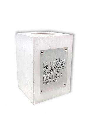 Деревянный подсвечник с металлической вставкой белый 6х9х6 см be a light for all to see хрпмд00017бу