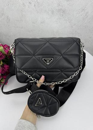 Уценка! черная женская сумка prada, сумочка через плечо кросс-боди прада