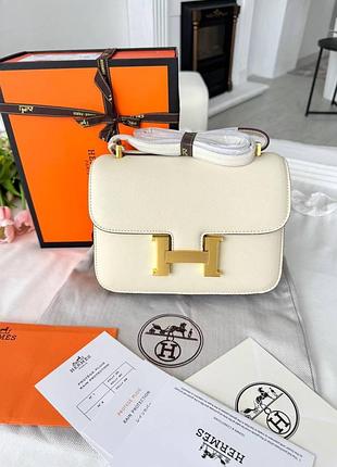 Сумка повседневная женская hermes constance кожаная, молочная / женские сумки гермес