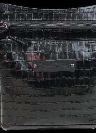 Мужская кожаная наплечная сумка под крокодила mykhail ikhtyar черная