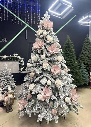 Новорічна ялинка лита штучна ковалевська ялина зелена засніжена 2.4