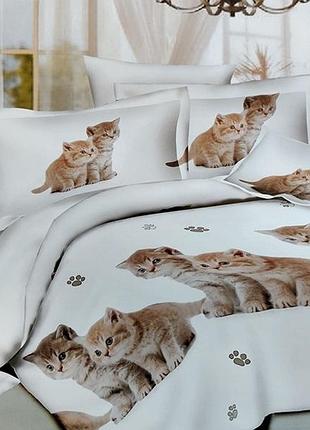 Постільна білизна з котиками напівторна 100% бавовна ранфорс r-2911 двоспальний 180x220 см.