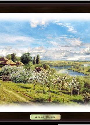 Эко-картина хутір з яблуневим цвітом укек03к10х15 тур-колекшн