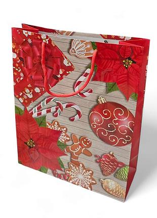 Пакет подарунковий новорічний р-р 32×26 см пряник