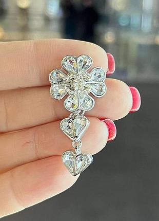 Сережки и подвеска (лого) с крупными сверкающими кристаллами, посеребрение / шанель серьги с цирконием