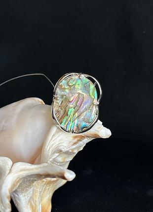 Кільце перламутр халіотис. натуральний халіотіс . розмір 18 регулюється .індія