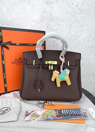 Женская сумка hermes birkin шоколадная из натуральной кожи, вместительная гермес биркин