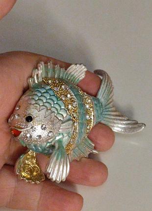 Серебристая рыбка шкатулка фигурка металл декоративная для украшений
