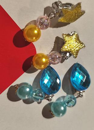 Набор 2 пары клипсы (без прокола) серьги сережки металл пластик