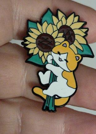Брошка брошка пін значок кіт кіт рудий і соняшники