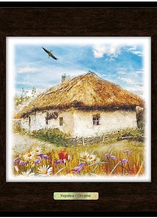 Классическая деревянная картина хата з вишневим цвітом уккл04к10х10 тур-колекшн