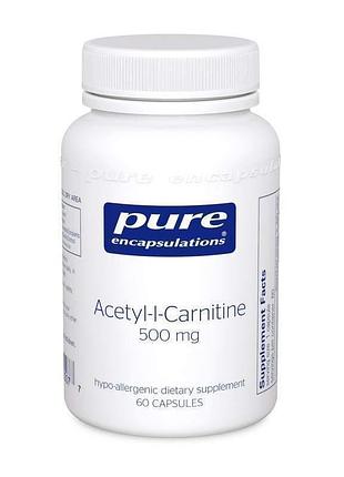 Ацетил-l-карнитин, acetyl-l-carnitine, pure encapsulations, 500 мг, 60 капсул