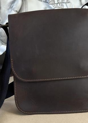 Сумка коричнева через плече чоловіча майамі, сумка месенджер чоловіча 20*24*4 см з широким ремінцем