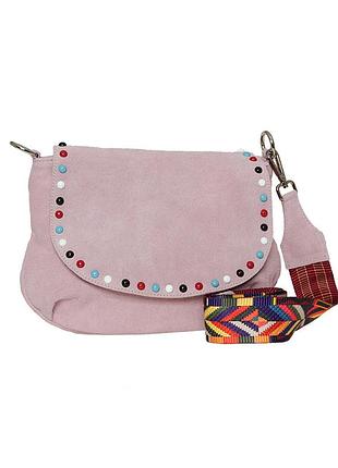 Замшева жіноча сумка темно-синя через плече крос-боді італія carla berry рожевий