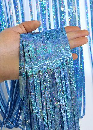 Дождик для фотозоны с голограммой 245 см на 92 см голубой