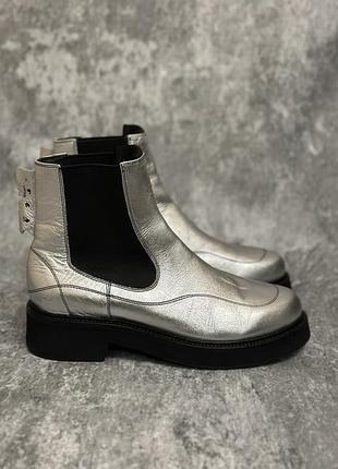 Off-white серебряные кожаные ботинки