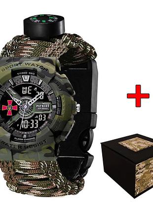 Годинник наручний patriot 005cmgrsu зсу зелений камуфляж паракордовий ремінець camo green + коробка.