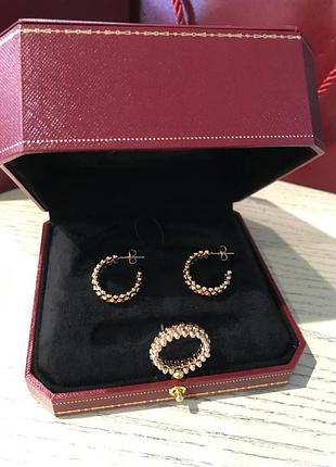 Cartier серьги зубчики лимонное золото / картье кольцо зубчики лимонное золото / набором или по отдельности