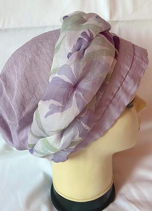 Летний женский тюрбан-шапка-косынка-чалма сиреневый
