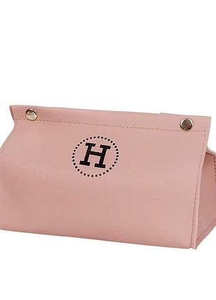Салфетница из эко кожи 20×7.5×11.5 см для салфеток на кнопках розовый hp-3-213p