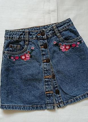 Джинсовая юбка на девочку с вышивкой george 6-7 лет