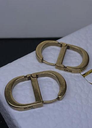 Сережки диор с логотипом, позолота 18 к