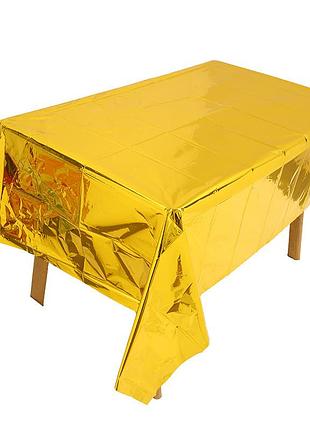 Скатерть клеенка из тонкой фольги 274 на 137 см золотистый