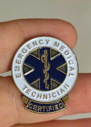 Круглая брошь брошка значок медицина кадуцей со змеей emt медицинская военная чрезвычайная синий емт